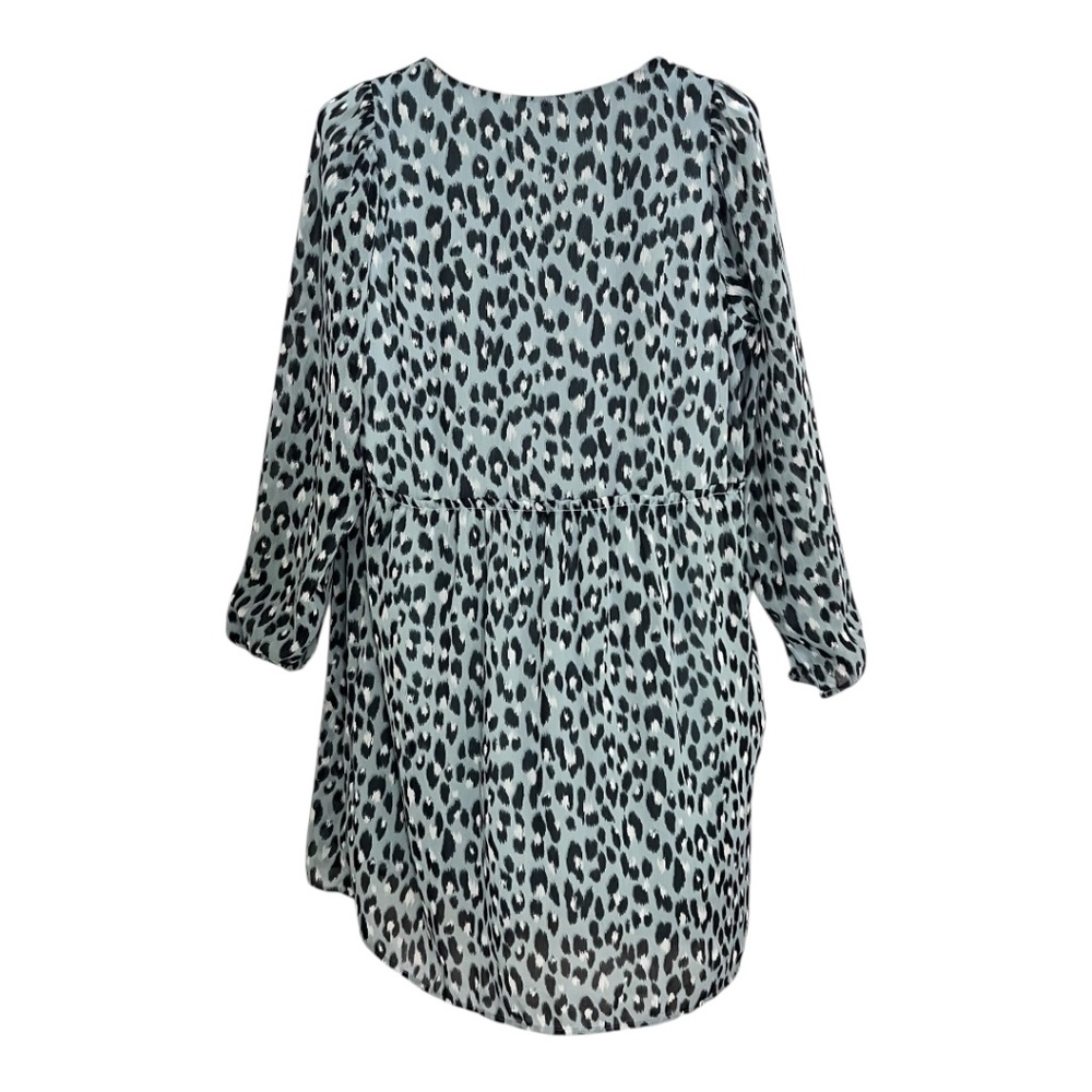 Ann Taylor Loft Blue Leopard Print Mini Dress Lightweight Long Sleeves Small - Picture 3 of 8